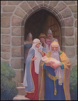 'So the child was delivered unto Merlin...' by N.C. WyethH5, 1917