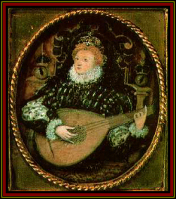 Queen Elizabeth playing a lute - miniature by Nicholas Hilliard